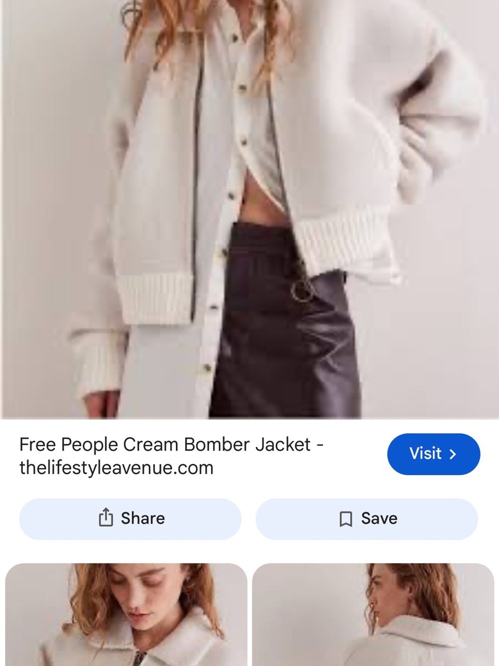 Free People Soft Cream Bomber Jacket